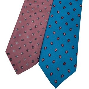 Vintage Italianissimo John Henry Tie Lot Pink Blue Geometric Paisley Necktie Mod